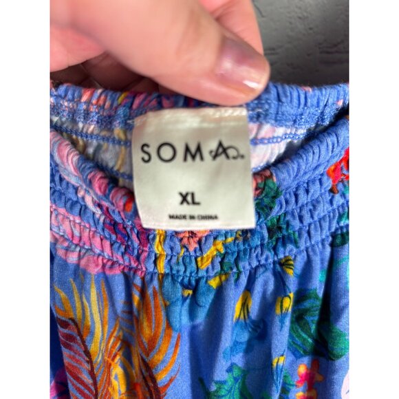 Soma Cool Nights Smocked Neck Chemise Flutter Sleeve Blooming Tropical Print - Picture 4 of 12